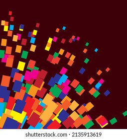 Colorful confetti on dark red background, vector illustration