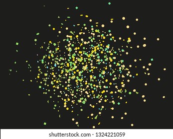 Colorful confetti on isolated background. Texture with many colored glitters. Holiday elements on black. Pattern for flyers, banners and textiles. Greeting cards
