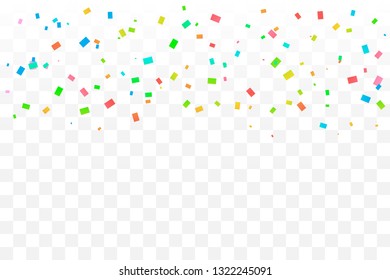 Colorful Confetti On Transparent Background. Celebration & Party. Vector Illustration