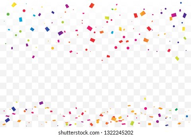 Colorful Confetti On Transparent Background. Celebration & Party. Vector Illustration