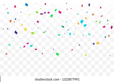 Colorful Confetti On Transparent Background. Celebration & Party. Vector Illustration