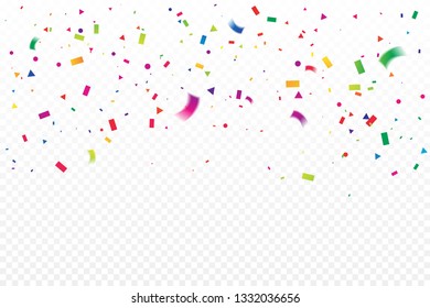 Colorful Confetti On Transparent Background. Celebration & Party. Vector Illustration