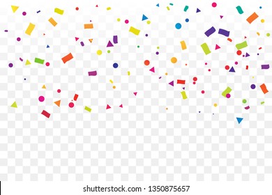 Colorful Confetti On Transparent Background. Celebration & Party. Vector Illustration