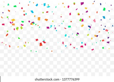 Colorful Confetti On Transparent Background. Celebration & Party. Vector Illustration