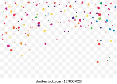 Colorful Confetti On Transparent Background. Celebration & Party. Vector Illustration