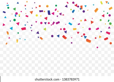 Colorful Confetti On Transparent Background. Celebration & Party. Vector Illustration