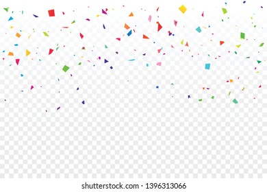 Colorful Confetti On Transparent Background. Celebration & Party. Vector Illustration