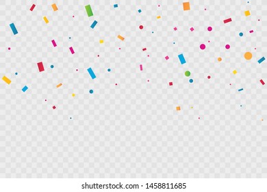 Colorful Confetti On Transparent Background. Celebration Party. Vector Illustration