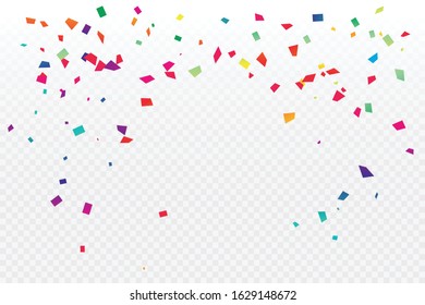 Colorful Confetti On Transparent Background. Celebration & Party. Vector Illustration