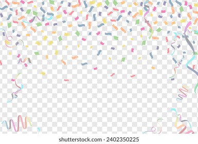 Colorful confetti on transparent background. Festive vector illustration.