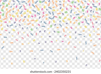 Colorful confetti on transparent background. Festive vector illustration.