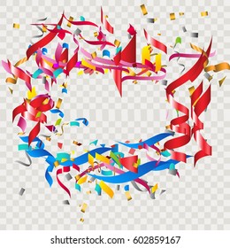 Colorful confetti on Transparent square background. Many falling tiny confetti pieces use for Happy Birthday,Christmas,Anniversary,Celebrate banner and Party flags with copy space your text design.