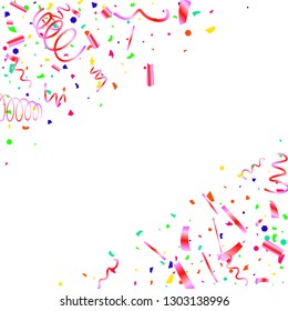 Colorful confetti on white background. Festive  background. Suitable for postcard background, banner, poster, cover design.