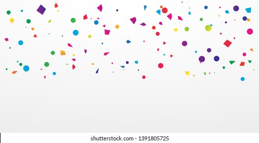 Colorful Confetti On White Background. Celebration & Party. Vector Illustration