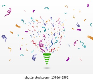 
Colorful confetti on a white background. Festive cheerful vector background. Cone with confetti.