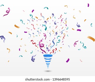 
Colorful confetti on a white background. Festive cheerful vector background. Cone with confetti.