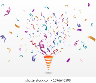 
Colorful confetti on a white background. Festive cheerful vector background. Cone with confetti.