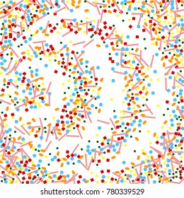 Colorful confetti on a white background. Beautiful funny background. Colorful Confetti. A frame of confetti. A scattering of confetti. Placer from the circles. Dots. Vector illustration.