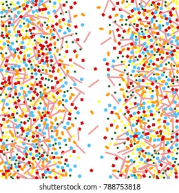 Colorful confetti on a white background. Beautiful funny background. Colorful Confetti. A frame of confetti. A scattering of confetti. Placer from the circles. Dots. Vector illustration.