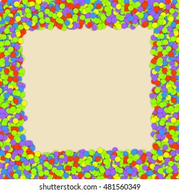 Colorful confetti particles in a nice frame. For the design of Christmas greetings.