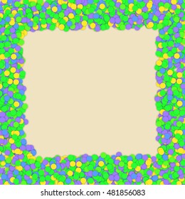 Colorful confetti particles in a nice frame. For the design of Christmas greetings.