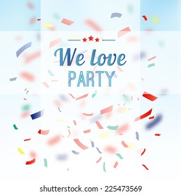 Colorful confetti party background, vector greeting card, invitation