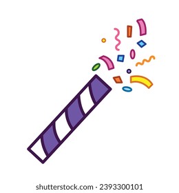 Colorful confetti party or birthday popper vector icon outlined isolated on square white background. Simple flat minimalist cartoon art styled drawing.