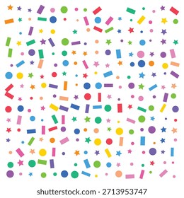 Fundo de padrão de confete colorido com estrelas e círculos