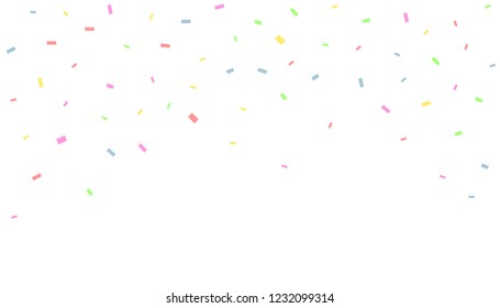 Colorful confetti pieces on white background. Holiday party decoration backdrop, Vector illustration