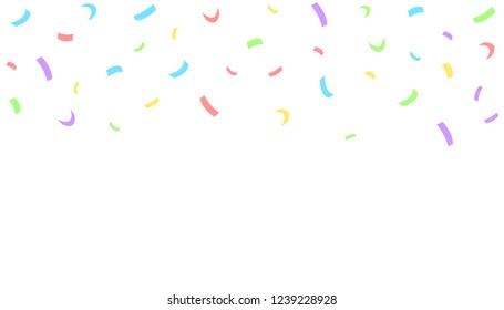 Colorful confetti pieces on white background. Holiday party decoration backdrop, Vector illustration