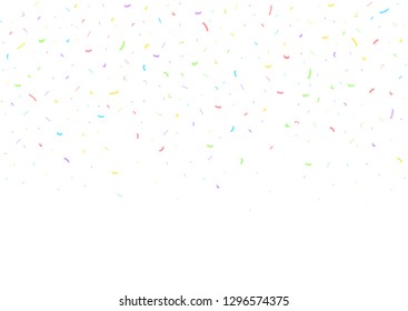 Colorful confetti pieces on white background. Holiday party decoration backdrop, Vector illustration