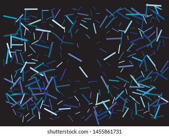 Colorful confetti rectangles falling. Graphic element of design. Vector illustration concept. Blue invitation template background image, poster or greeting card.