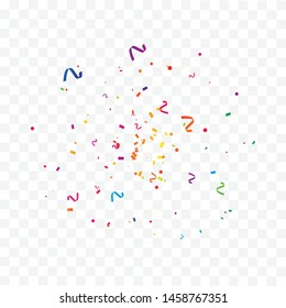 Colorful Confetti And Ribbon Falling On Transparent Background. Celebration & Party. Vector Illustration