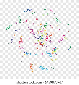 Colorful Confetti And Ribbon Falling On Transparent Background. Celebration & Party. Vector Illustration