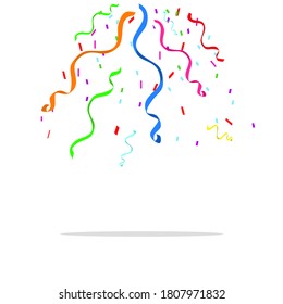 Colorful Confetti And Ribbon Falling On white Background. Vector