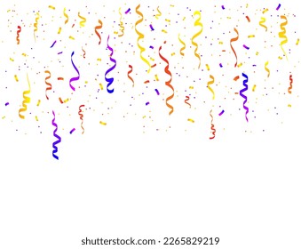 Colorful confetti and ribbon falling on transparent background. Vector illustration.EPS 10