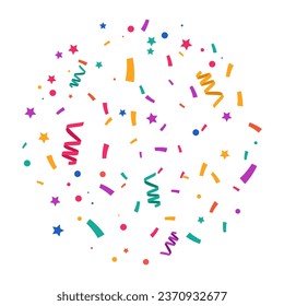 Colorful Confetti and ribbon falling on white background. Explosion. Carnival elements. Festival confetti and tinsel explosion background.Birthday celebration.