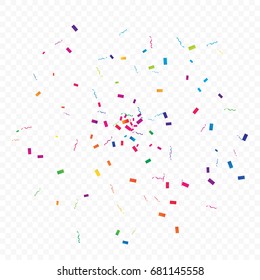 Colorful Confetti And Ribbon Falling On Transparent Background. Birthday & Celebration. Vector