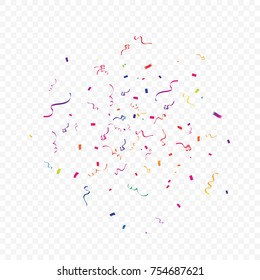 Colorful Confetti And Ribbon Falling On Transparent Background. Vector Illustration