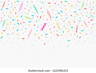 Colorful confetti ribbons festive background. Vector illustration