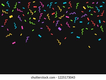 Colorful confetti ribbons festive background. Vector illustration