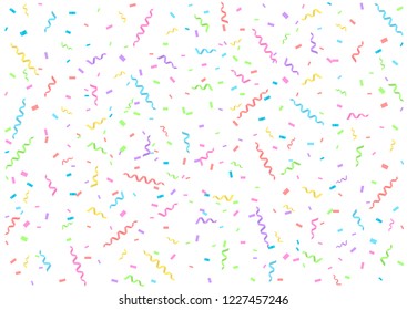 Colorful confetti ribbons festive background. Vector illustration