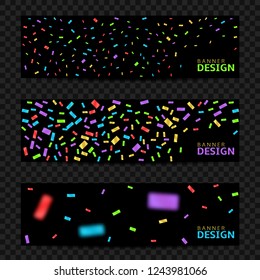 Colorful confetti ribbons festive banner set. Defocused color confetti Vector illustration can be used for greeting card, carnival, celebration