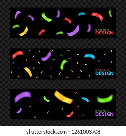 Colorful confetti ribbons festive banner set. Defocused color confetti Vector illustration can be used for greeting card, carnival, celebration