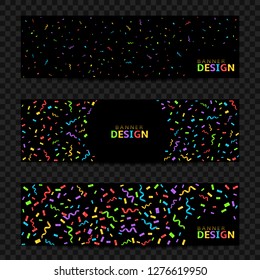 Colorful confetti ribbons festive banner set. Vector illustration