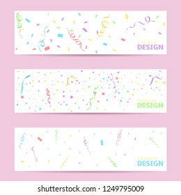 Colorful confetti ribbons festive paper banner set. Colored confetti Vector illustration can be used for greeting card, carnival, celebration