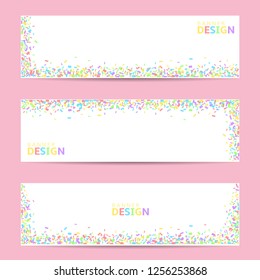 Colorful confetti ribbons festive paper banner set. Colored confetti Vector illustration can be used for greeting card, carnival, celebration