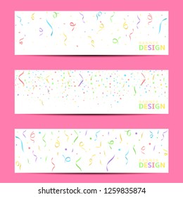 Colorful confetti ribbons festive paper banner set. Colored confetti Vector illustration can be used for greeting card, carnival, celebration