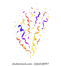 Colorful confetti and ribbons shoot out on a transparent background. Vector illustration