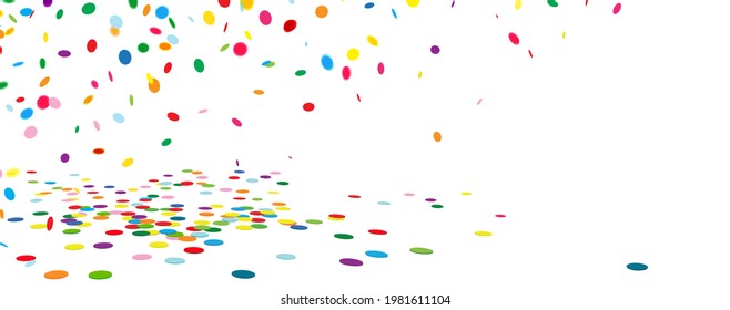 Colorful confetti scenery banner with falling confetti and some of it lying on the floor 